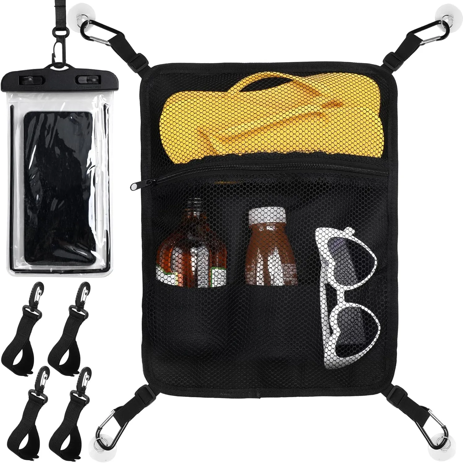 Paddleboard Deck Bag Elastic Sup Mesh Storage Bag with Waterproof Phone Case with 4 Pcs Boat Paddle Keeper and D Ring Patches, Paddleboard Accessory for Paddle Board, Surfboard, Kayak