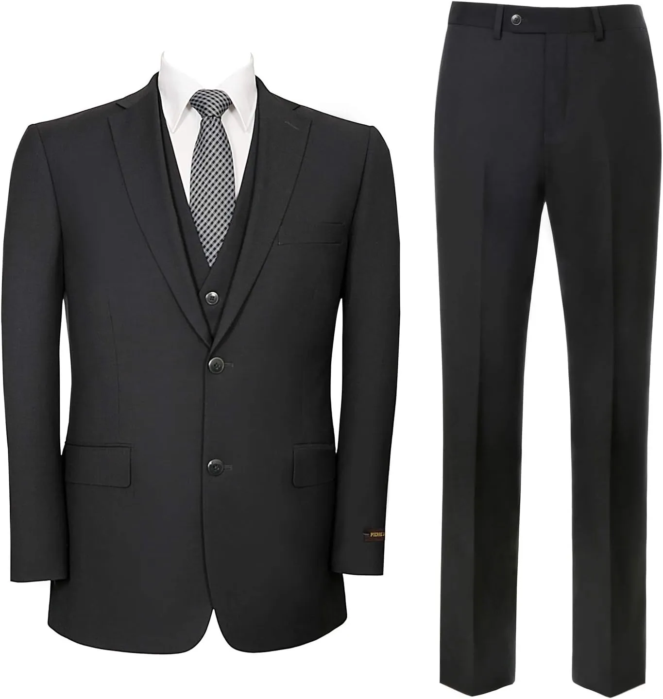 P&L Men's Suit 3 Piece Classic Fit Suit Jacket & Expandable Waist Dress Pants & Vest Set