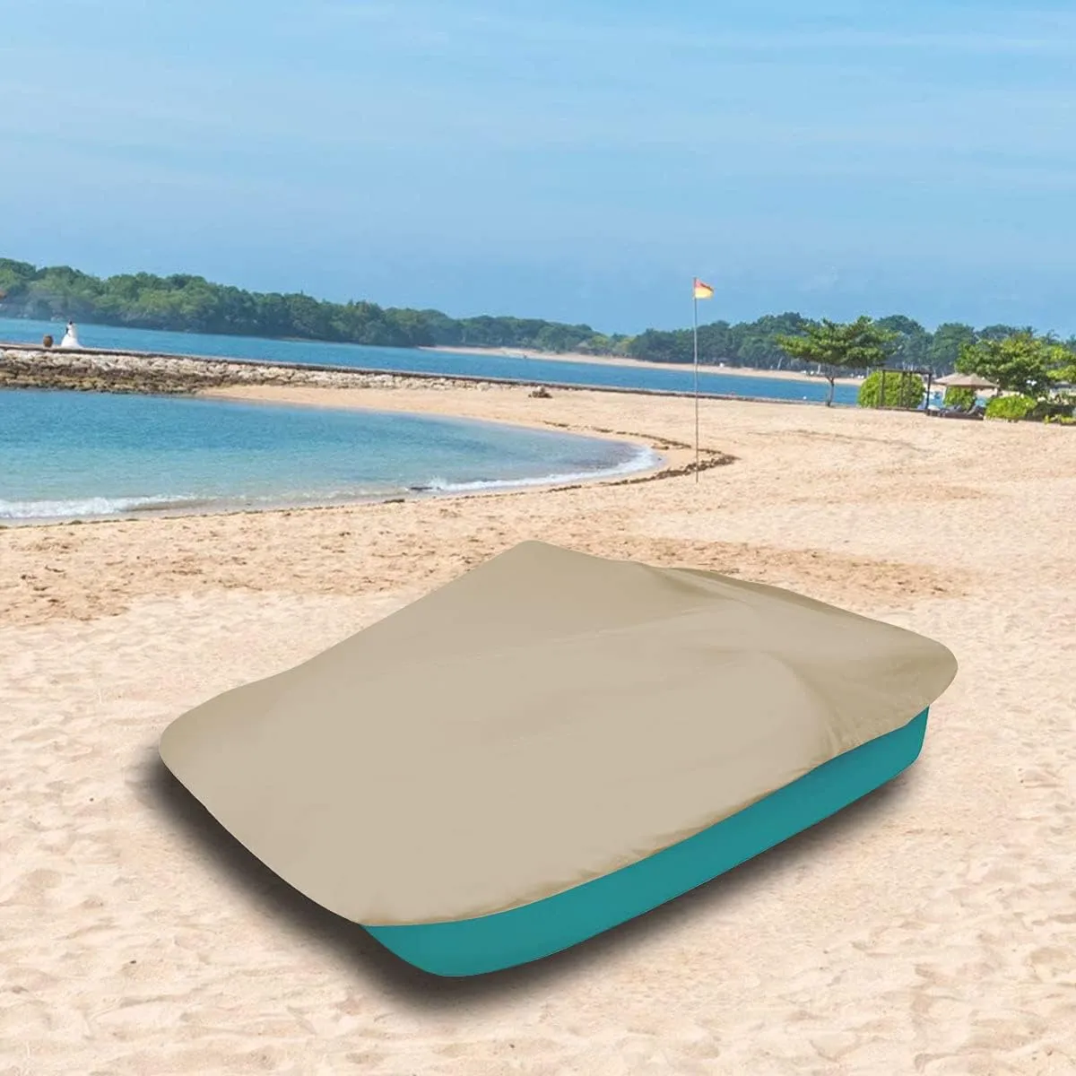 Pedal Boat Cover 210D Oxford Fabric Outdoor 3 or 5 Person Paddle Boat Protector Waterproof Dust-Proof UV Protection 112.5" L X 78.7" W,Beige