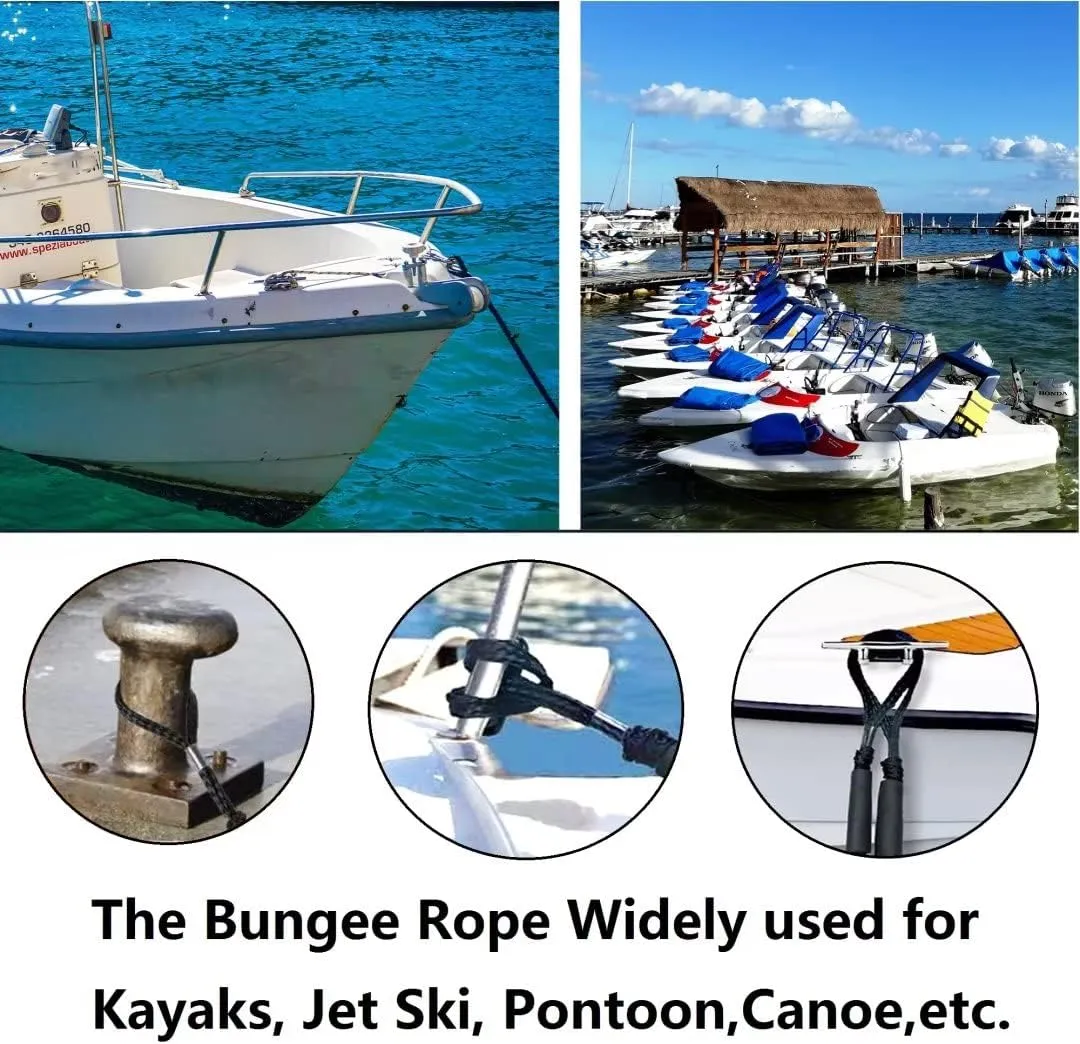 Perixir Bungee Dock Lines (2 Packs), 4ft (Stretch to 5.5ft), Blue, Polyethylene, 2200 lbs Tensile Strength, Compatible with Boat, PWC, Jet Ski, Pontoon, Kayak, Canoe, Power Boat