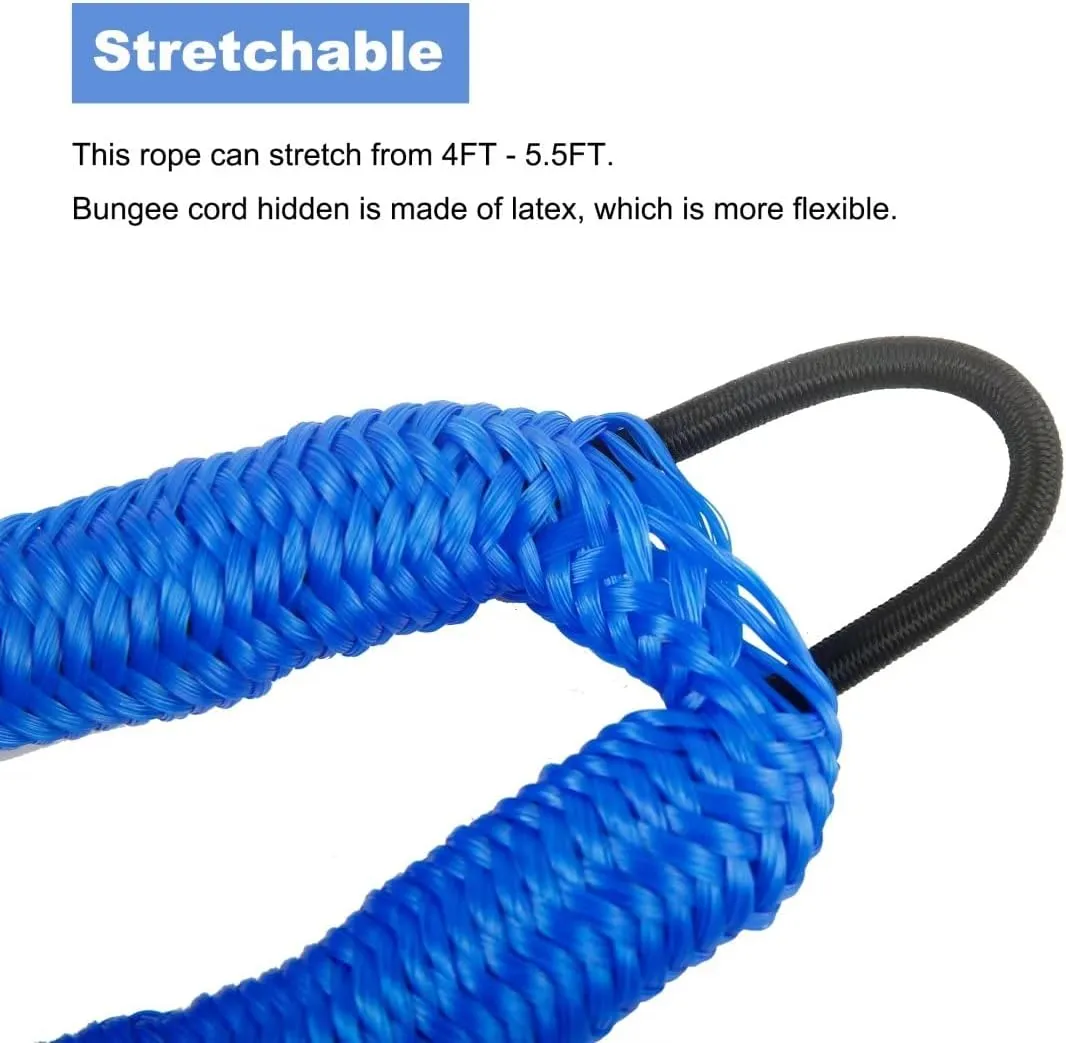 Perixir Bungee Dock Lines (2 Packs), 4ft (Stretch to 5.5ft), Blue, Polyethylene, 2200 lbs Tensile Strength, Compatible with Boat, PWC, Jet Ski, Pontoon, Kayak, Canoe, Power Boat