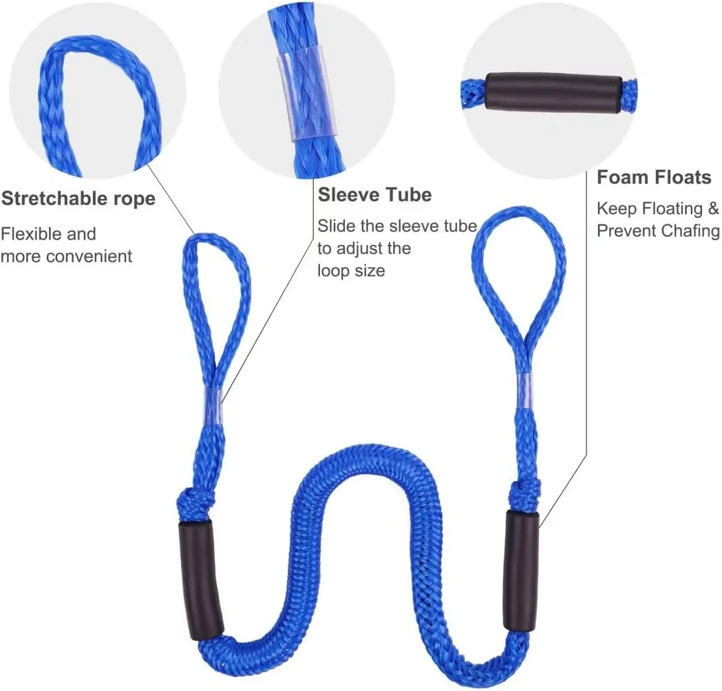 Perixir Bungee Dock Lines (2 Packs), 4ft (Stretch to 5.5ft), Blue, Polyethylene, 2200 lbs Tensile Strength, Compatible with Boat, PWC, Jet Ski, Pontoon, Kayak, Canoe, Power Boat