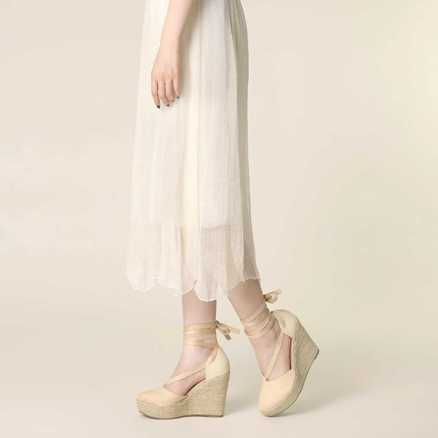 Perphy Lace Up Platform Sandal Closed Toe Espadrille Wedge Heel for Women