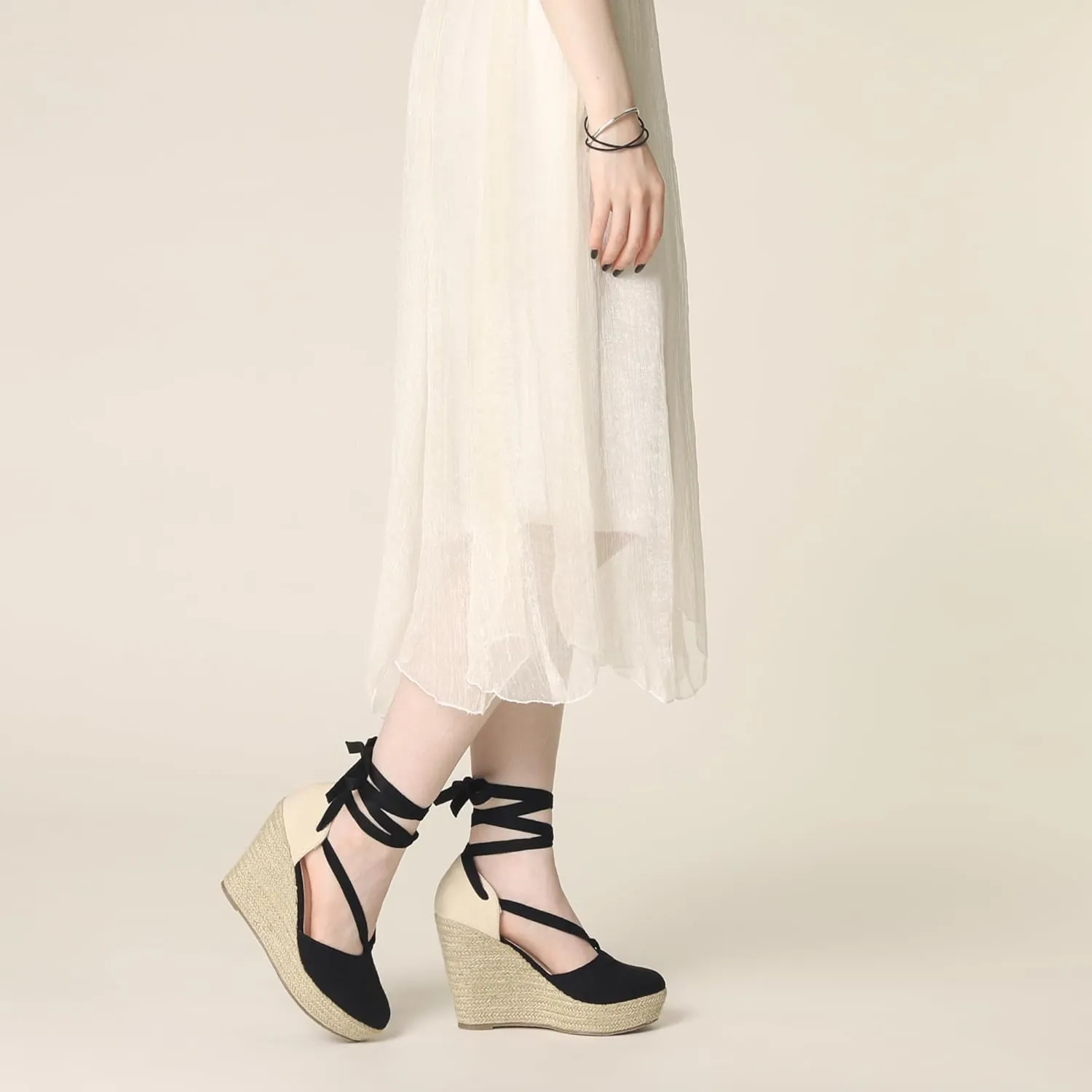 Perphy Lace Up Platform Sandal Closed Toe Espadrille Wedge Heel for Women