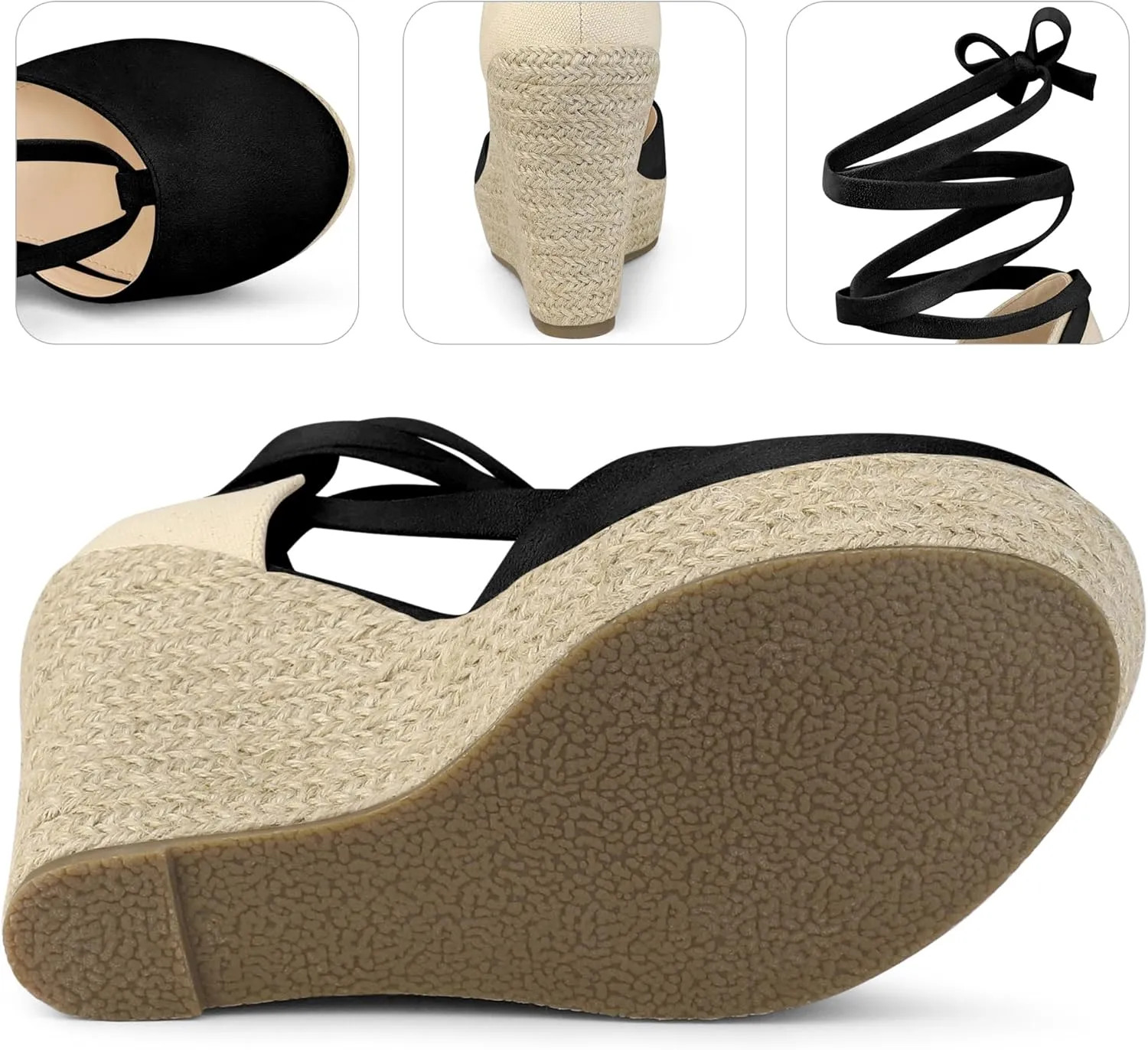 Perphy Lace Up Platform Sandal Closed Toe Espadrille Wedge Heel for Women