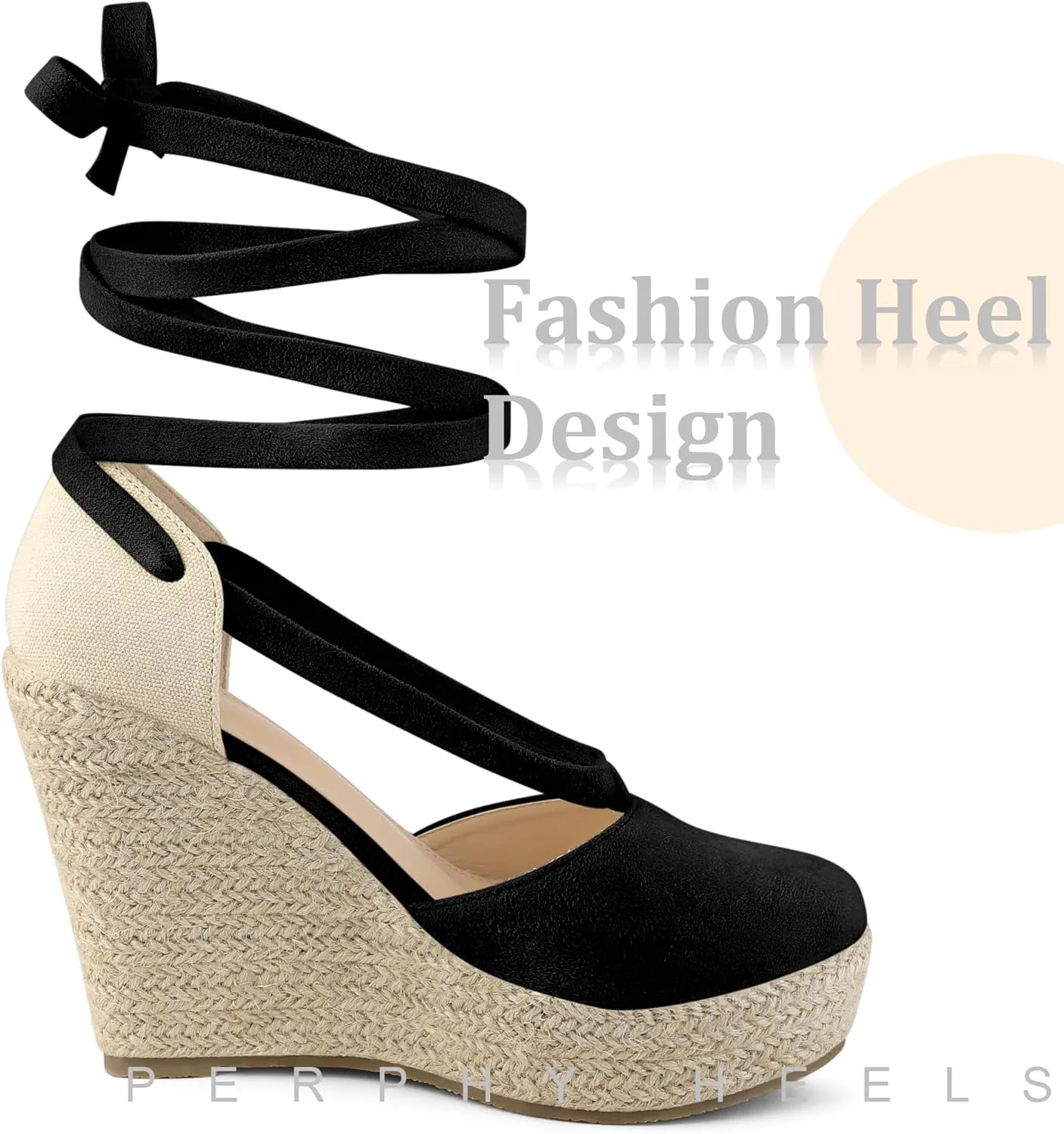 Perphy Lace Up Platform Sandal Closed Toe Espadrille Wedge Heel for Women