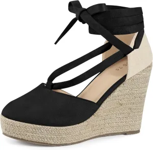 Perphy Lace Up Platform Sandal Closed Toe Espadrille Wedge Heel for Women
