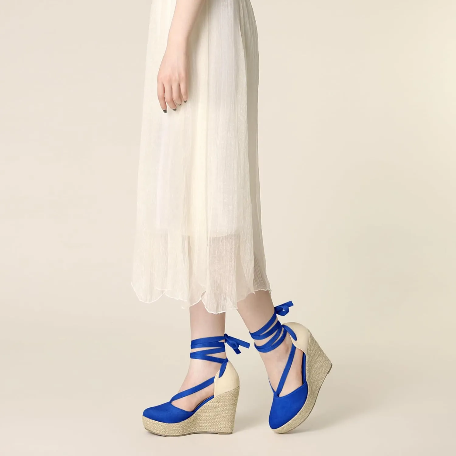 Perphy Lace Up Platform Sandal Closed Toe Espadrille Wedge Heel for Women