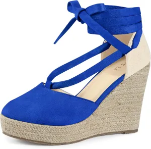 Perphy Lace Up Platform Sandal Closed Toe Espadrille Wedge Heel for Women