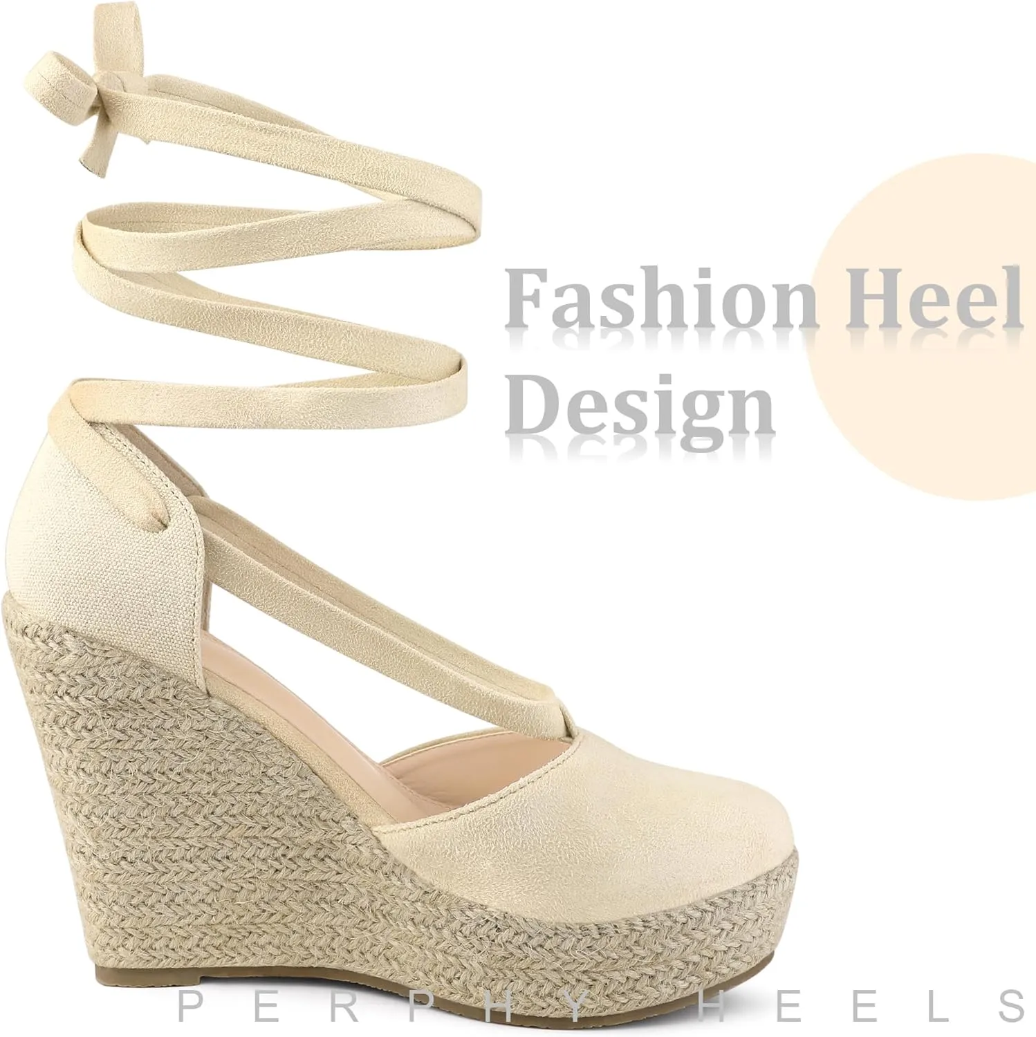 Perphy Lace Up Platform Sandal Closed Toe Espadrille Wedge Heel for Women