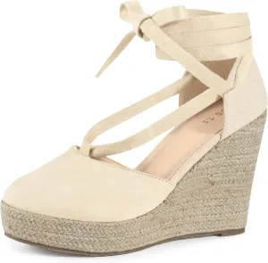 Perphy Lace Up Platform Sandal Closed Toe Espadrille Wedge Heel for Women