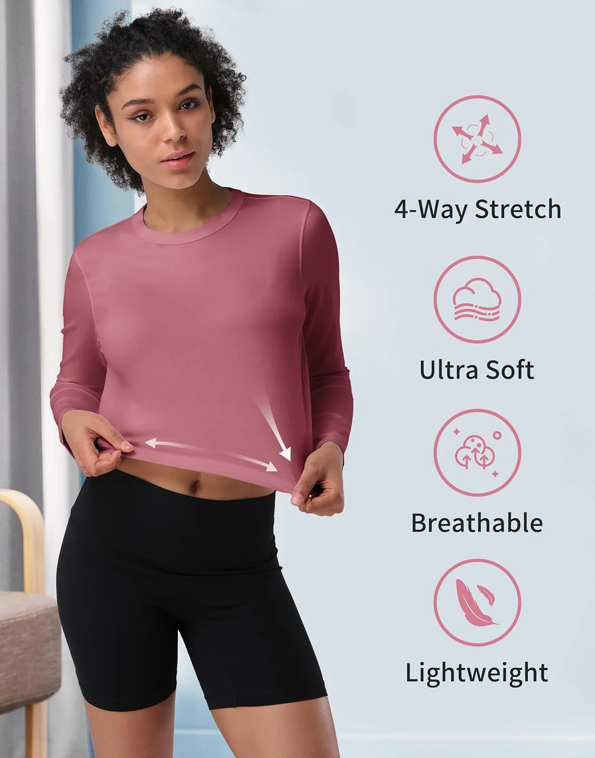 Pioneer Camp Long Sleeve Crop Tops for Women Cropped Workout Bamboo Viscose Shirts Loose Athletic Gym Yoga Running T-Shirts