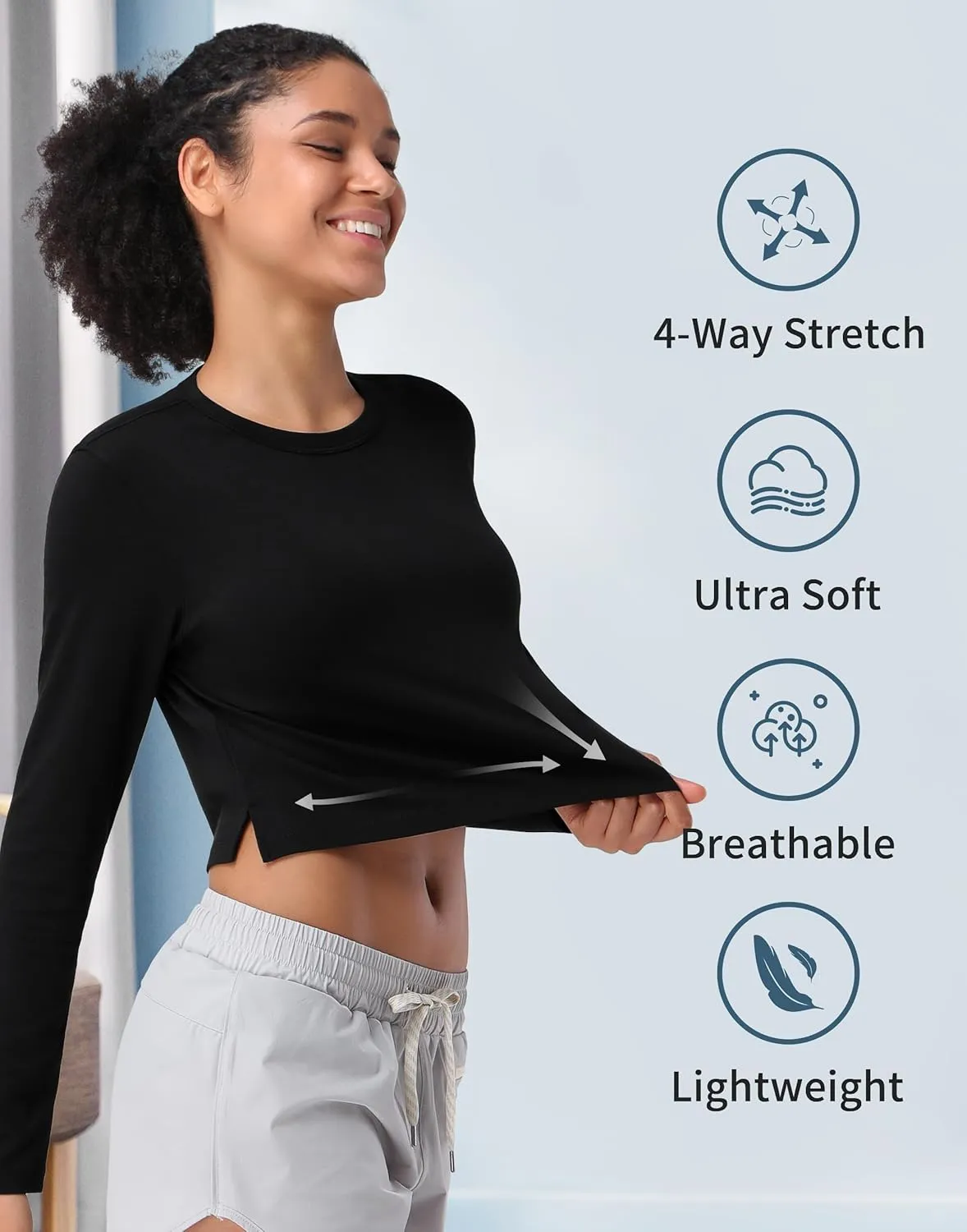 Pioneer Camp Long Sleeve Crop Tops for Women Cropped Workout Bamboo Viscose Shirts Loose Athletic Gym Yoga Running T-Shirts