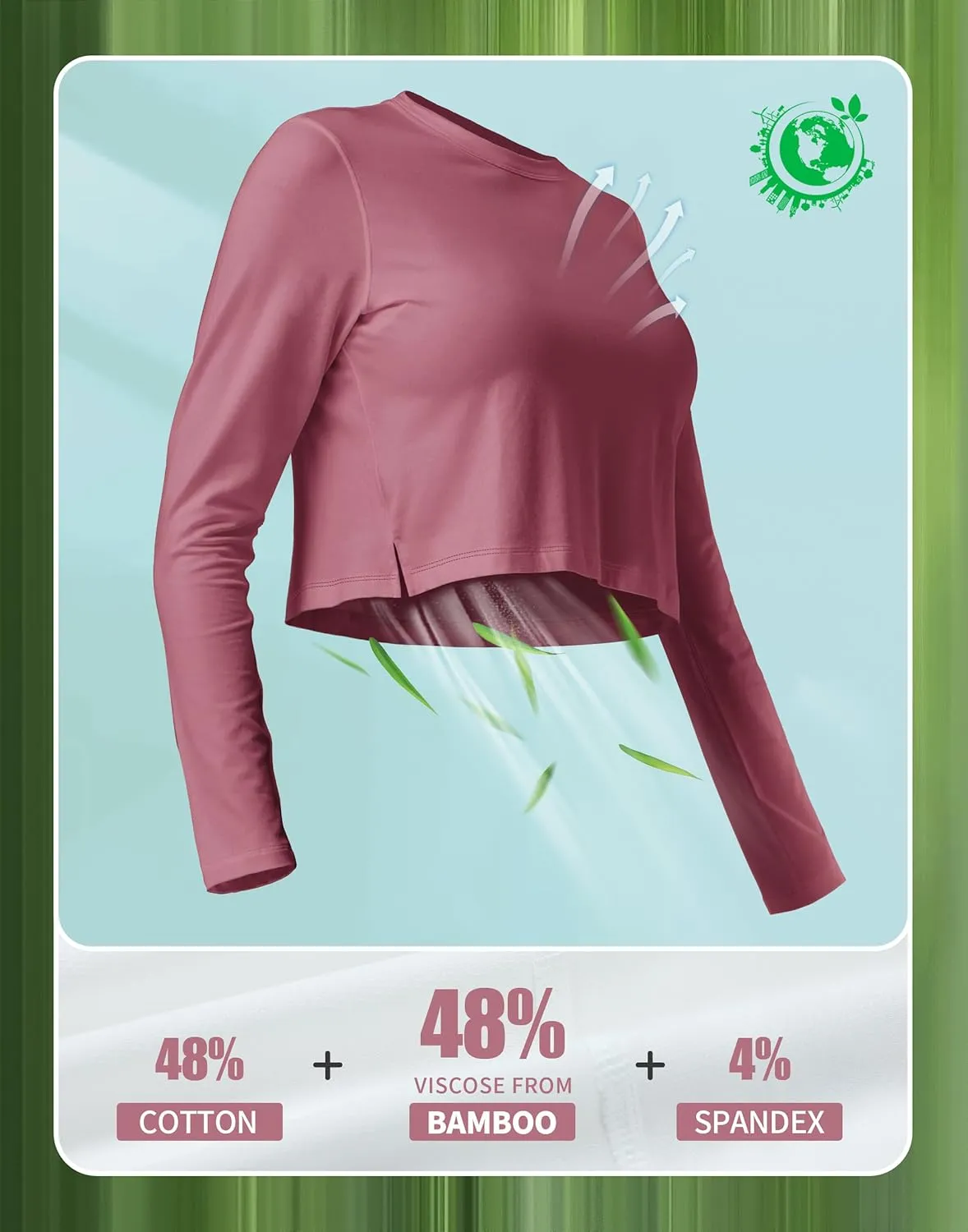 Pioneer Camp Long Sleeve Crop Tops for Women Cropped Workout Bamboo Viscose Shirts Loose Athletic Gym Yoga Running T-Shirts
