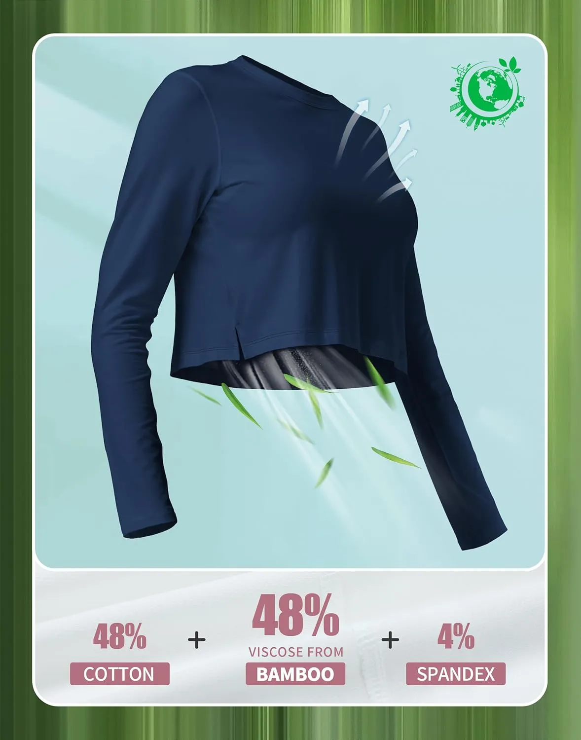 Pioneer Camp Long Sleeve Crop Tops for Women Cropped Workout Bamboo Viscose Shirts Loose Athletic Gym Yoga Running T-Shirts