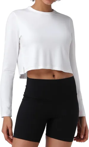 Pioneer Camp Long Sleeve Crop Tops for Women Cropped Workout Bamboo Viscose Shirts Loose Athletic Gym Yoga Running T-Shirts