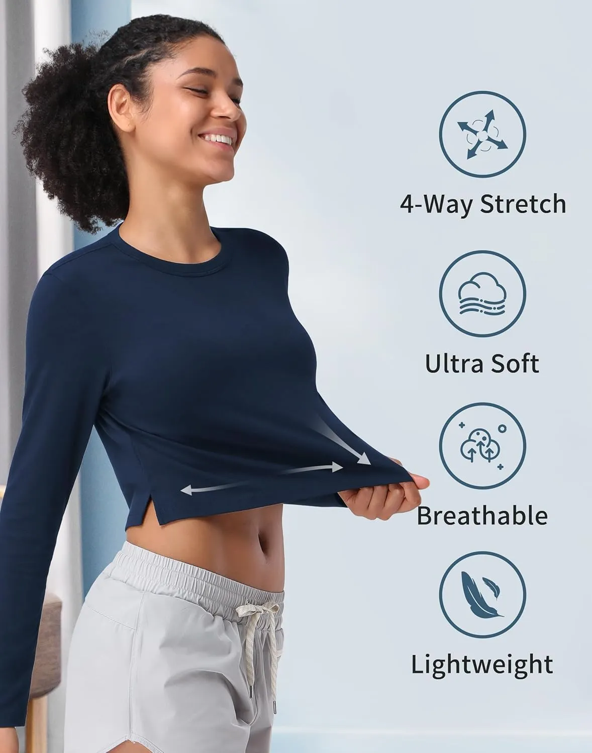 Pioneer Camp Long Sleeve Crop Tops for Women Cropped Workout Bamboo Viscose Shirts Loose Athletic Gym Yoga Running T-Shirts