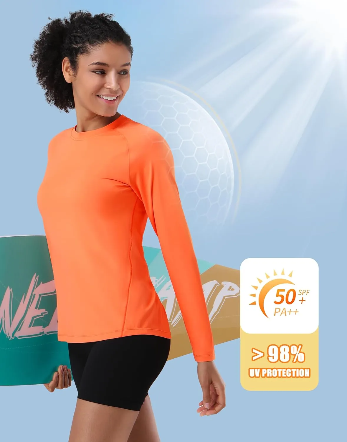 Pioneer Camp Rash Guard for Women Sun Shirts UPF 50  SPF UV Protection Long Sleeve Workout Tops Hiking Running Quick Dry