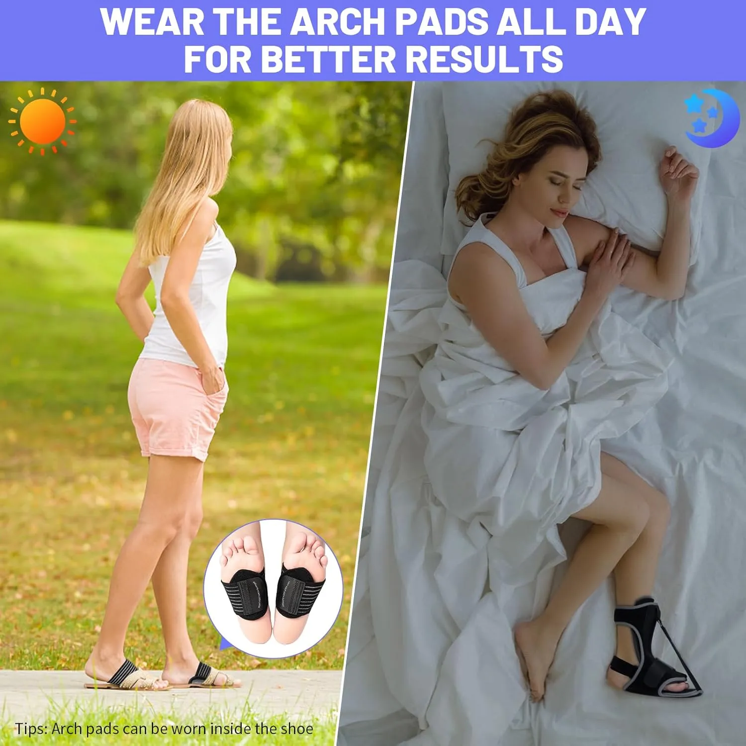 Plantar Fasciitis Night Splint: 2 Pack Plantar Fasciitis Brace for Women Men with Arch Support - Dual Effective Plantar Fasciitis Relief Achilles Tendonitis Foot Drop Heel Pain Black