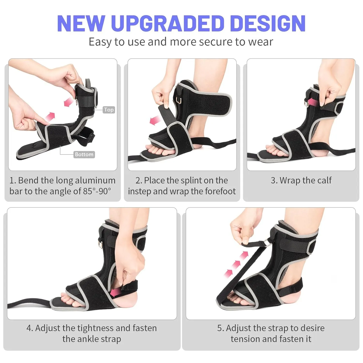Plantar Fasciitis Night Splint: 2 Pack Plantar Fasciitis Brace for Women Men with Arch Support - Dual Effective Plantar Fasciitis Relief Achilles Tendonitis Foot Drop Heel Pain Black