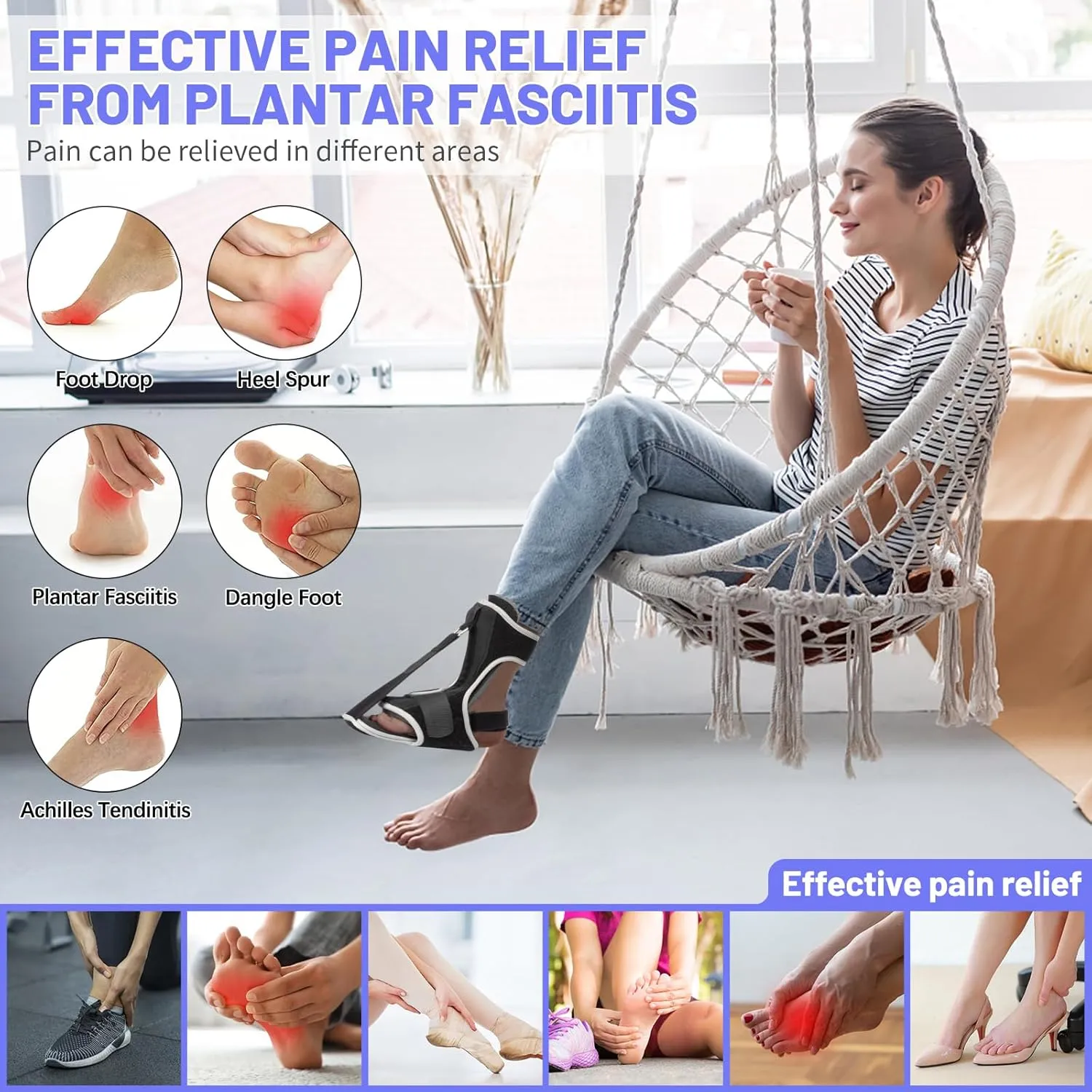 Plantar Fasciitis Night Splint: 2 Pack Plantar Fasciitis Brace for Women Men with Arch Support - Dual Effective Plantar Fasciitis Relief Achilles Tendonitis Foot Drop Heel Pain Black