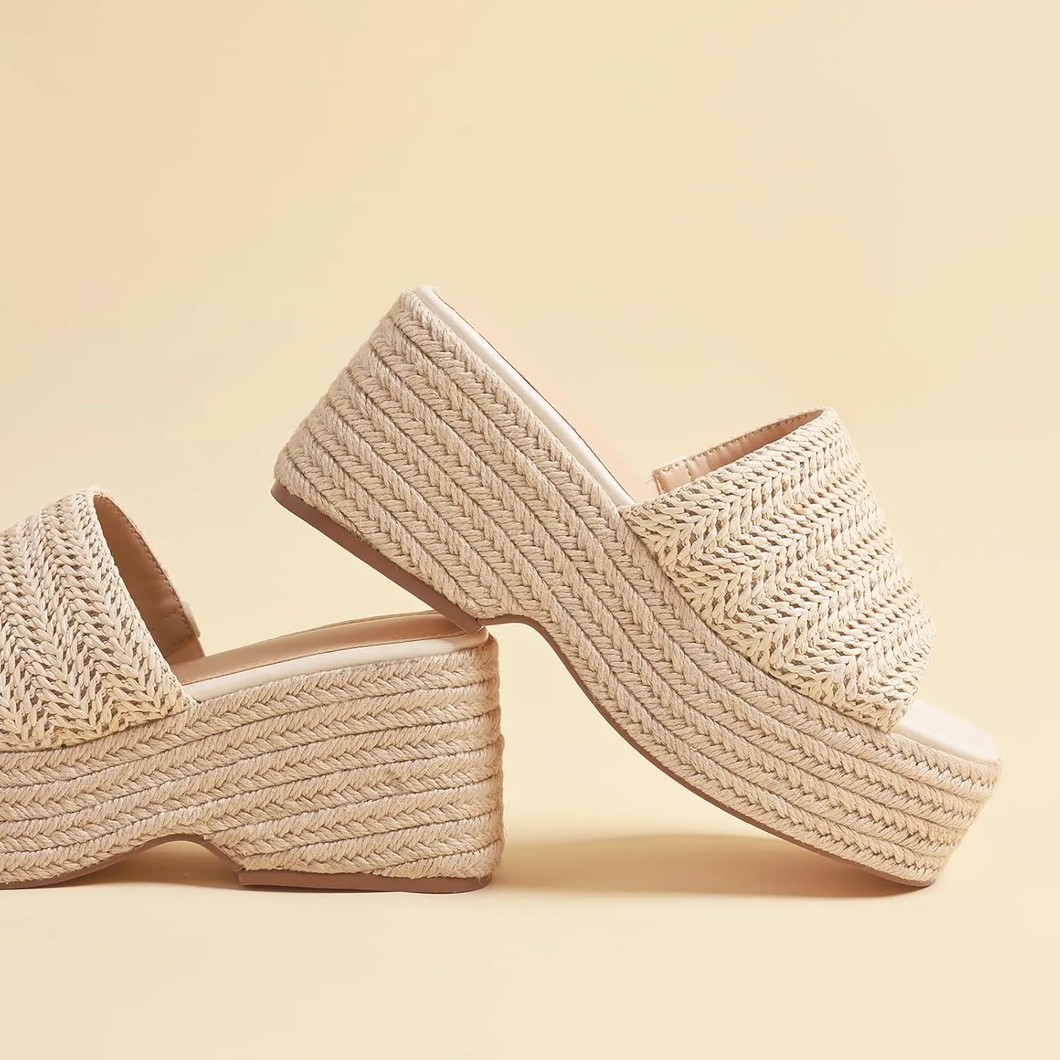 Platform Slip on Espadrille Sandals for Women Wedges Slides Bohemia Sandals Flatform Open Toe Beach Sandals