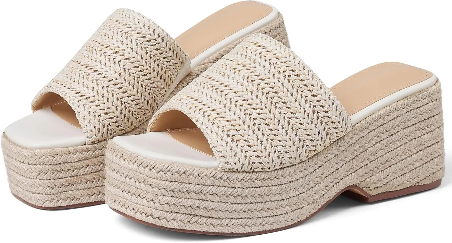 Platform Slip on Espadrille Sandals for Women Wedges Slides Bohemia Sandals Flatform Open Toe Beach Sandals