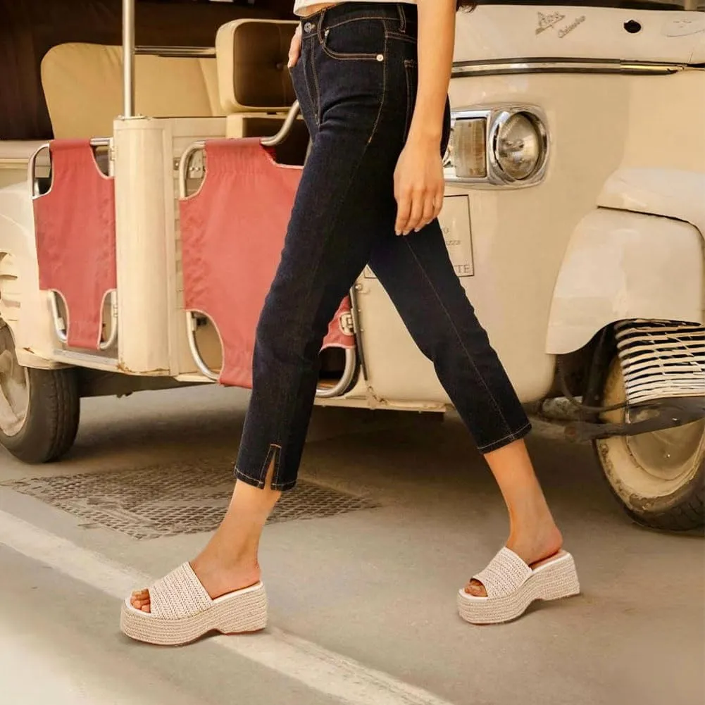 Platform Slip on Espadrille Sandals for Women Wedges Slides Bohemia Sandals Flatform Open Toe Beach Sandals