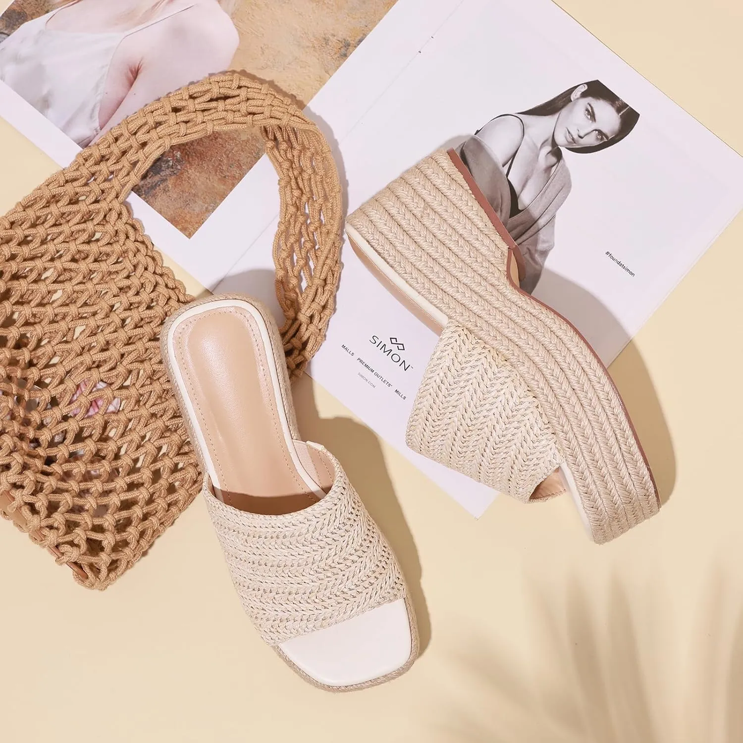 Platform Slip on Espadrille Sandals for Women Wedges Slides Bohemia Sandals Flatform Open Toe Beach Sandals