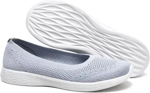 poemlady Women's Slip on Loafer Shoes - Mesh Casual Ballet Flat Nurse Walking Sneakers Round Toe Knit Casual Memory Foam Shoes