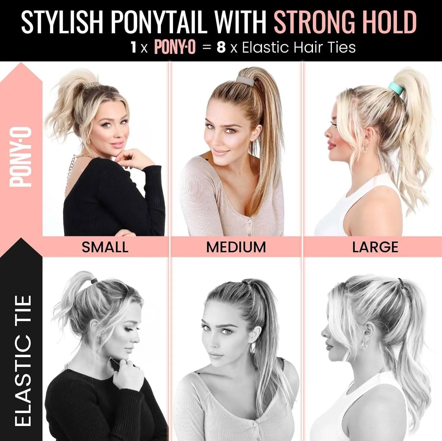 PONY-O Large for Thick, Heavy or Curly Hair Revolutionary Patented Bendable Hair Tie Ponytail Holders - 2 Pack Brown & Brick