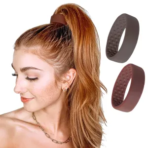 PONY-O Large for Thick, Heavy or Curly Hair Revolutionary Patented Bendable Hair Tie Ponytail Holders - 2 Pack Brown & Brick