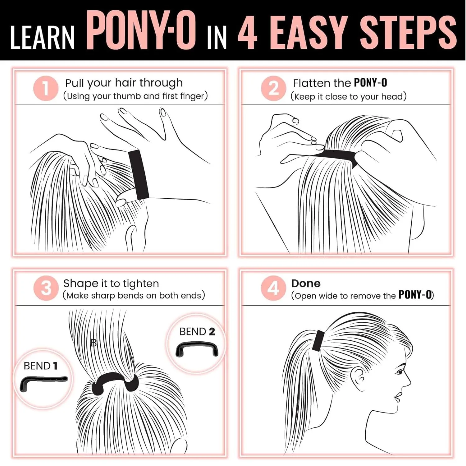 PONY-O Large for Thick, Heavy or Curly Hair Revolutionary Patented Bendable Hair Tie Ponytail Holders - 2 Pack Brown & Brick