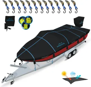 Premium Boat Cover 17-19 ft | Marine-Grade 900D Polyester | 13-Point Strap System | Rust-Proof S-Hooks | UV & Waterproof Protection | Fits V-Hull, Pontoon, Bass | 2-Year Warranty