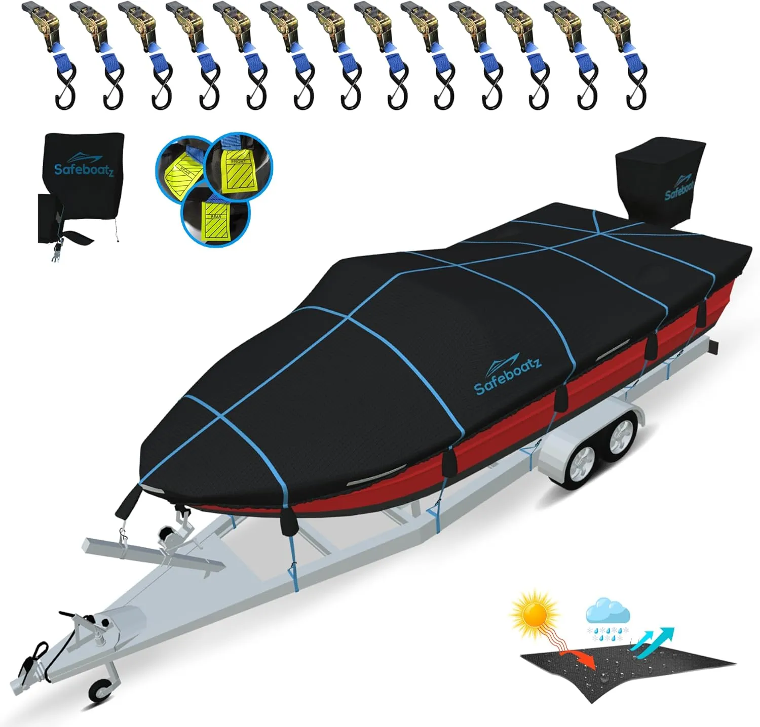 Premium Boat Cover 17-19 ft | Marine-Grade 900D Polyester | 13-Point Strap System | Rust-Proof S-Hooks | UV & Waterproof Protection | Fits V-Hull, Pontoon, Bass | 2-Year Warranty