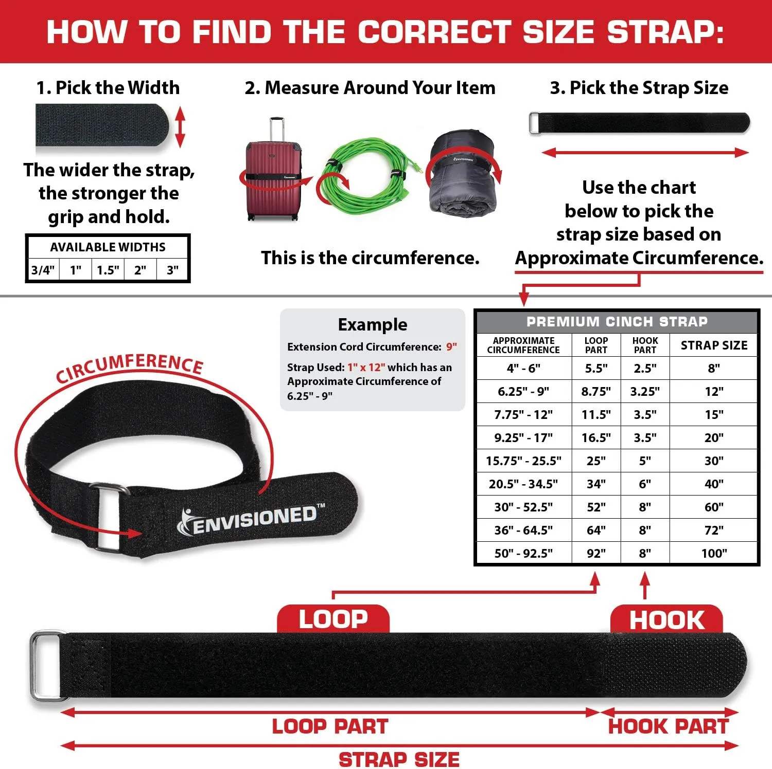 Premium Cinch Straps with Stainless Steel Metal Ring (Buckle), Reusable Durable Hook and Loop, Multipurpose Securing Straps 4 Pack - 3" x 40"