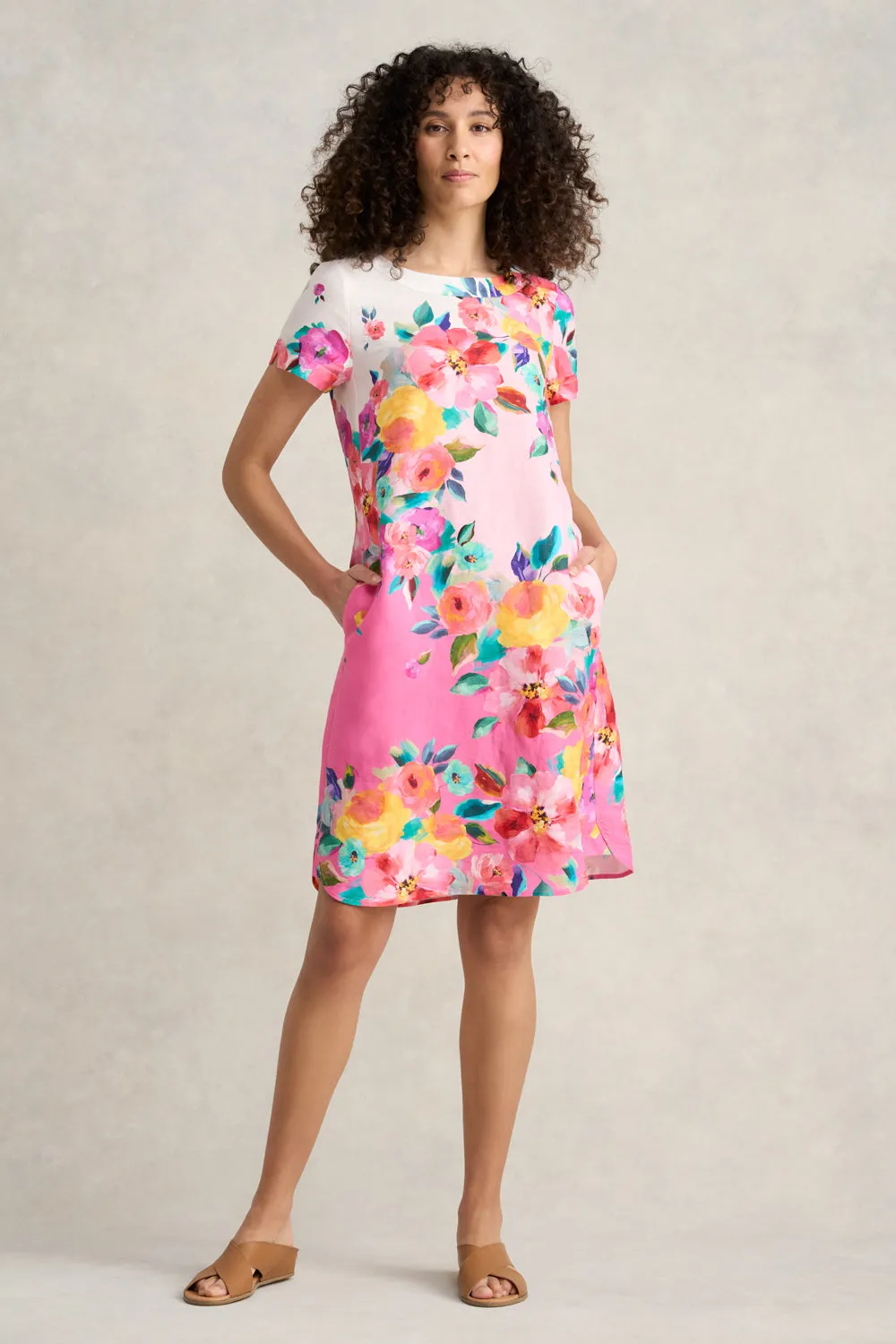 Printed French Linen Dress - Rose Border Print