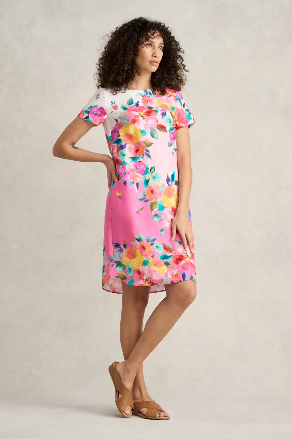 Printed French Linen Dress - Rose Border Print