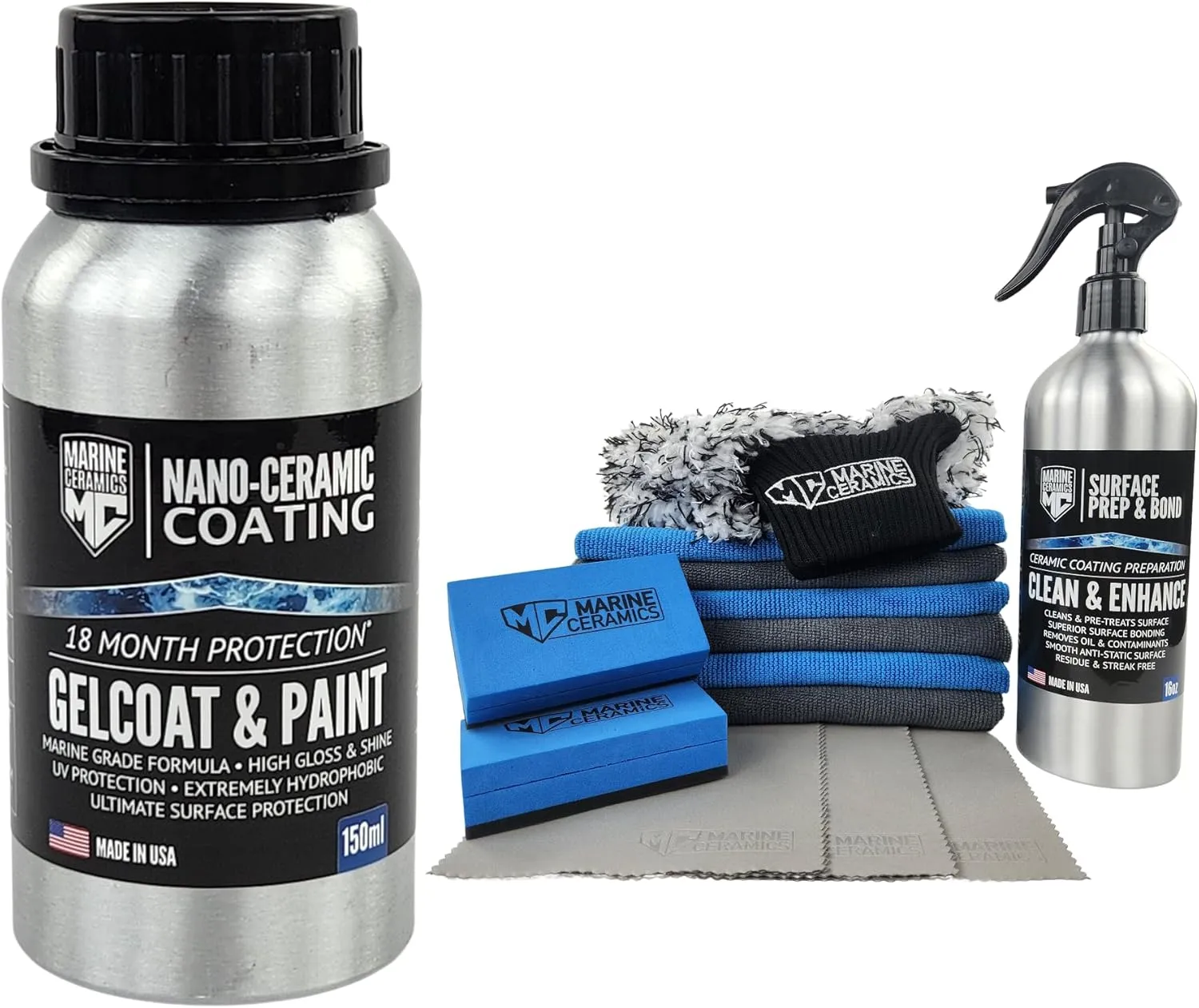 Professional Gelcoat & Paint Ceramic Coating (150ml Bundle) / 18-Month Superior Protection / 2x Thicker, Quick & Easy 1 Coat Application/High Gloss, UV & Salt Defense
