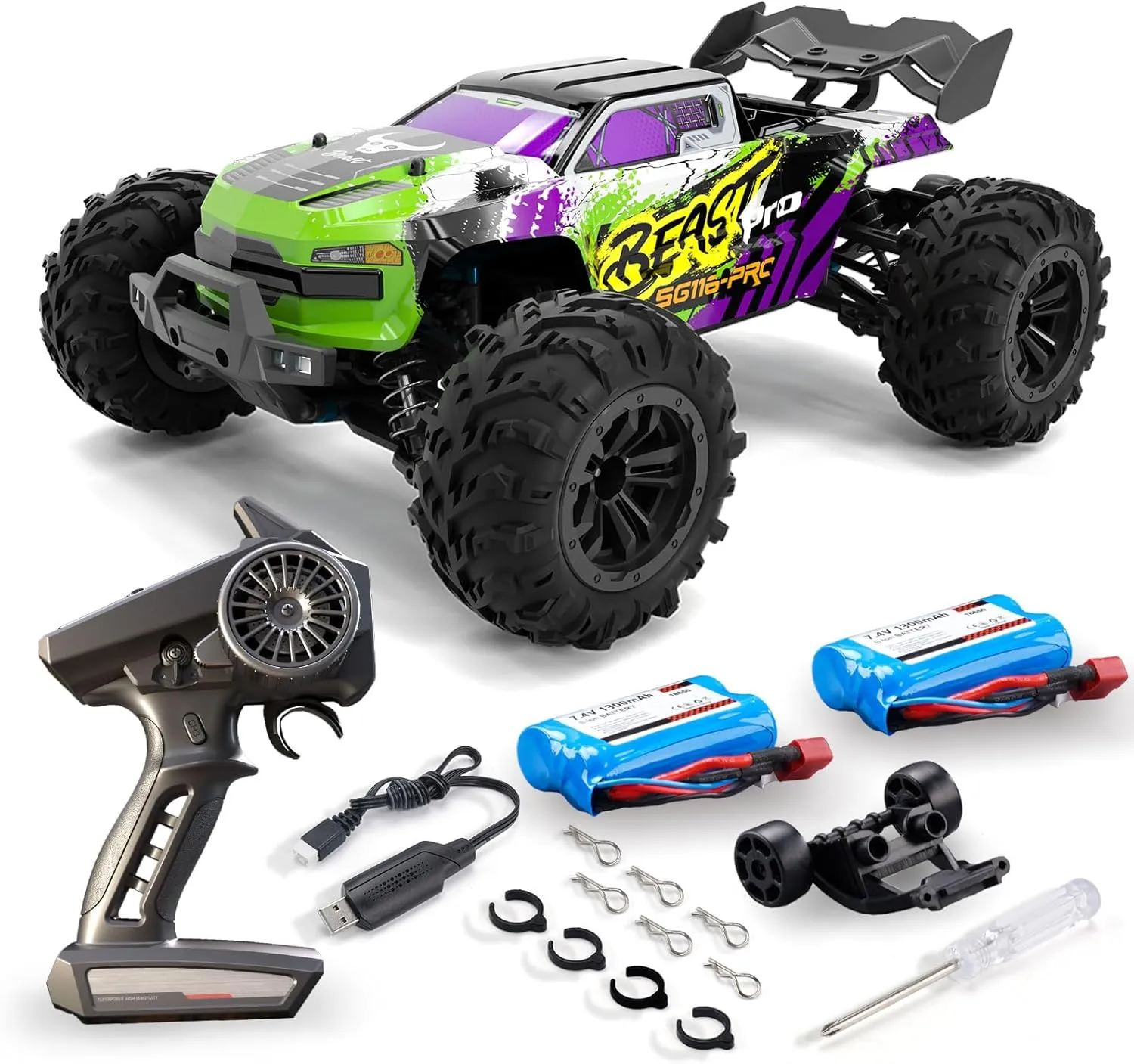 RC Car for Adults, 1:16 Scale All Terrain Fast Car, 40KM/H High Speed Vehicle with Two Rechargeable Batteries, 4WD Waterproof Off-Road Truck, 2.4 GHz Electric Racing Toy Gifts for Boys