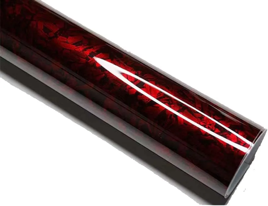 Red Forged Gloss Carbon Fiber Vinyl Wrap Roll Stretchable Decal Sticker Film Sheet Air Release DIY Decoration Vinyl
