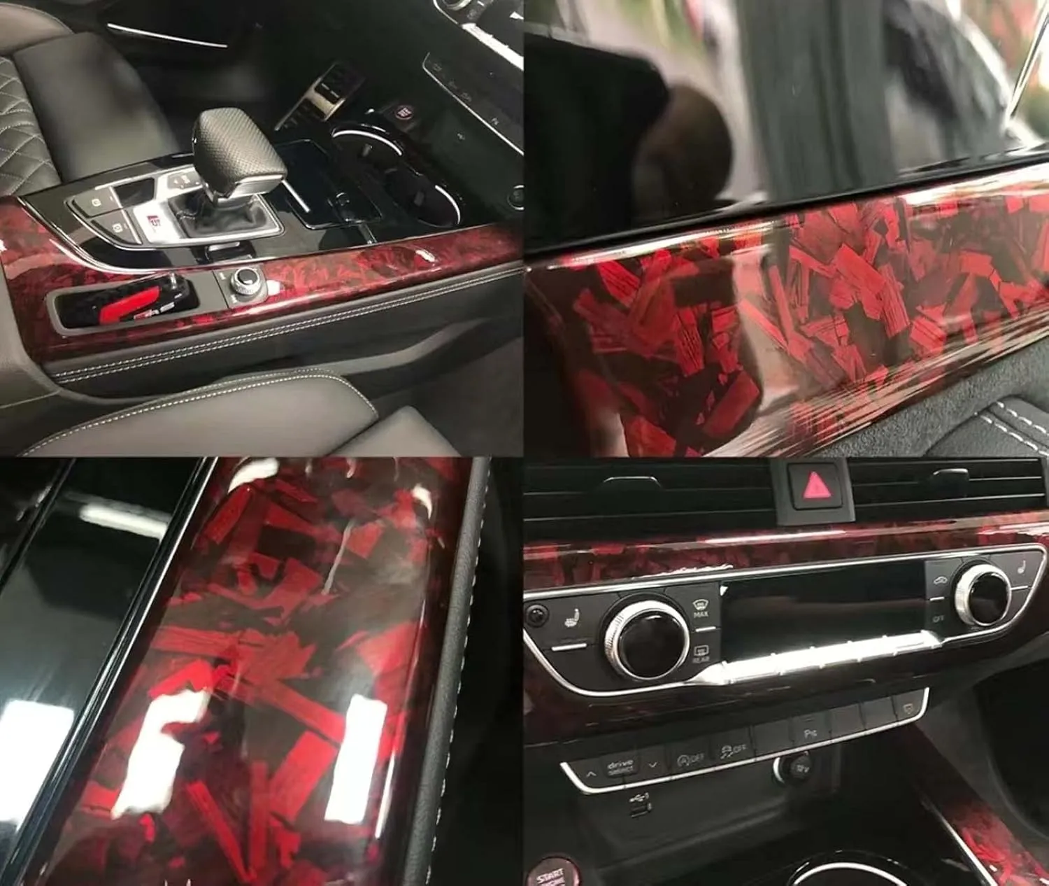 Red Forged Gloss Carbon Fiber Vinyl Wrap Roll Stretchable Decal Sticker Film Sheet Air Release DIY Decoration Vinyl