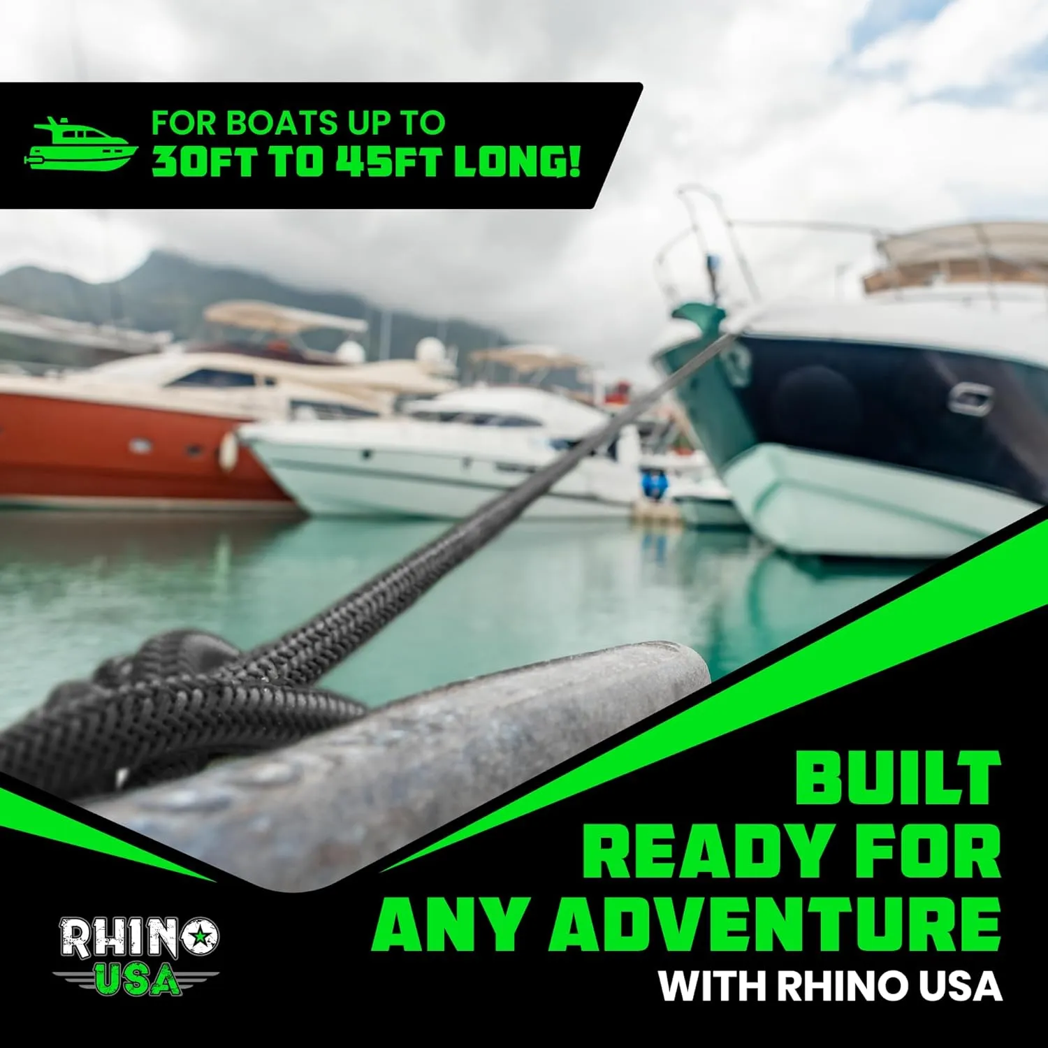 Rhino USA 5/8" x 16' Dock Lines - Heavy Duty Marine Grade Rope for Boats, Kayaks, Pontoons, Fishing and More! Ultimate Boating Accessory - Black