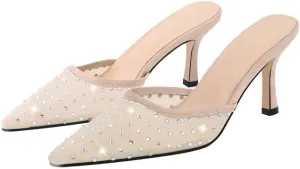 Richealnana Women's Pointed Toe Bow Mule Sandals Party Wedding High Heel Pumps