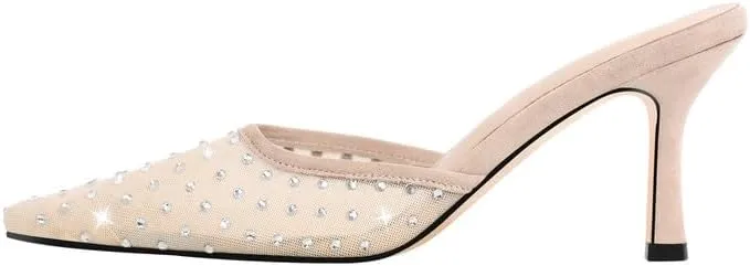 Richealnana Women's Pointed Toe Bow Mule Sandals Party Wedding High Heel Pumps