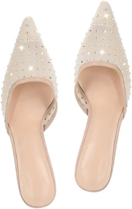 Richealnana Women's Pointed Toe Bow Mule Sandals Party Wedding High Heel Pumps