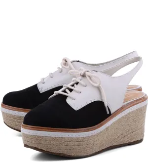 Risk-free Oxford Schutz Multi-purpose Slingback Sandals Flatform White Colorblock Espadrille Black