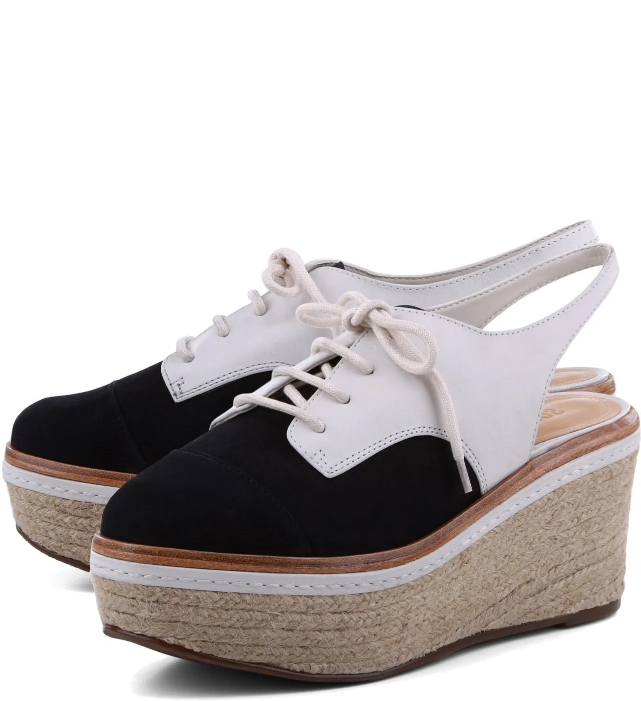 Risk-free Oxford Schutz Multi-purpose Slingback Sandals Flatform White Colorblock Espadrille Black