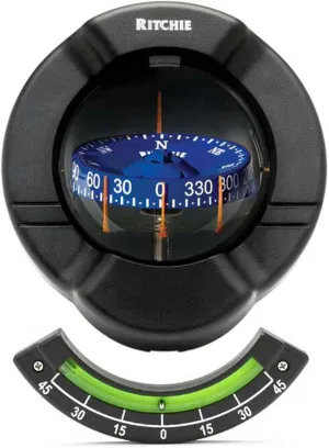 Ritchie SR-2 Venture Bulkhead Mount Sail Boat Compass with Clinometer - Black