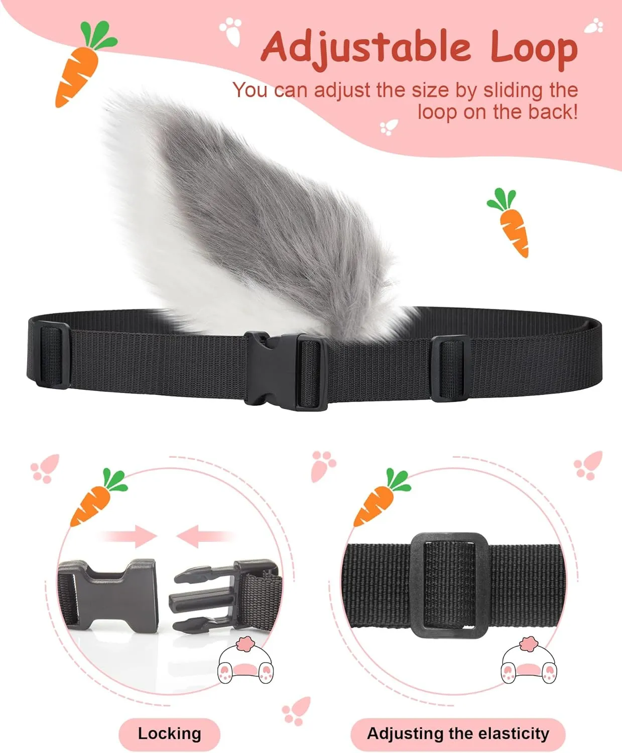 Roicaholy Rabbit Ears Tail Set - Fluffy Faux Fur Bendable Tail | Ears Headband Bunny Animal Costume for Halloween Easter